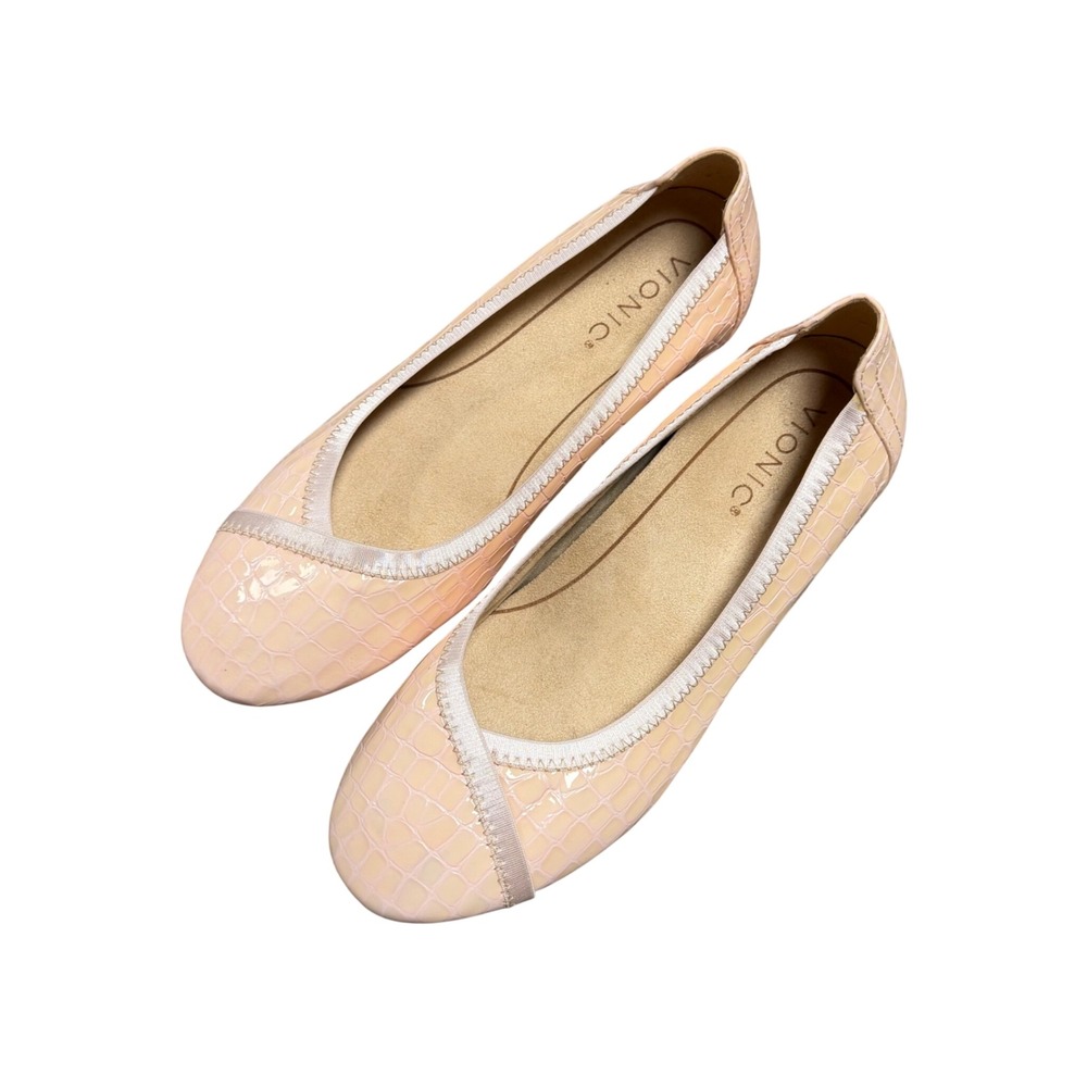 Vionic Caroll Ballet Flats Pink Croc Patent Leather Orthotic Shoes 6.5 Comfort